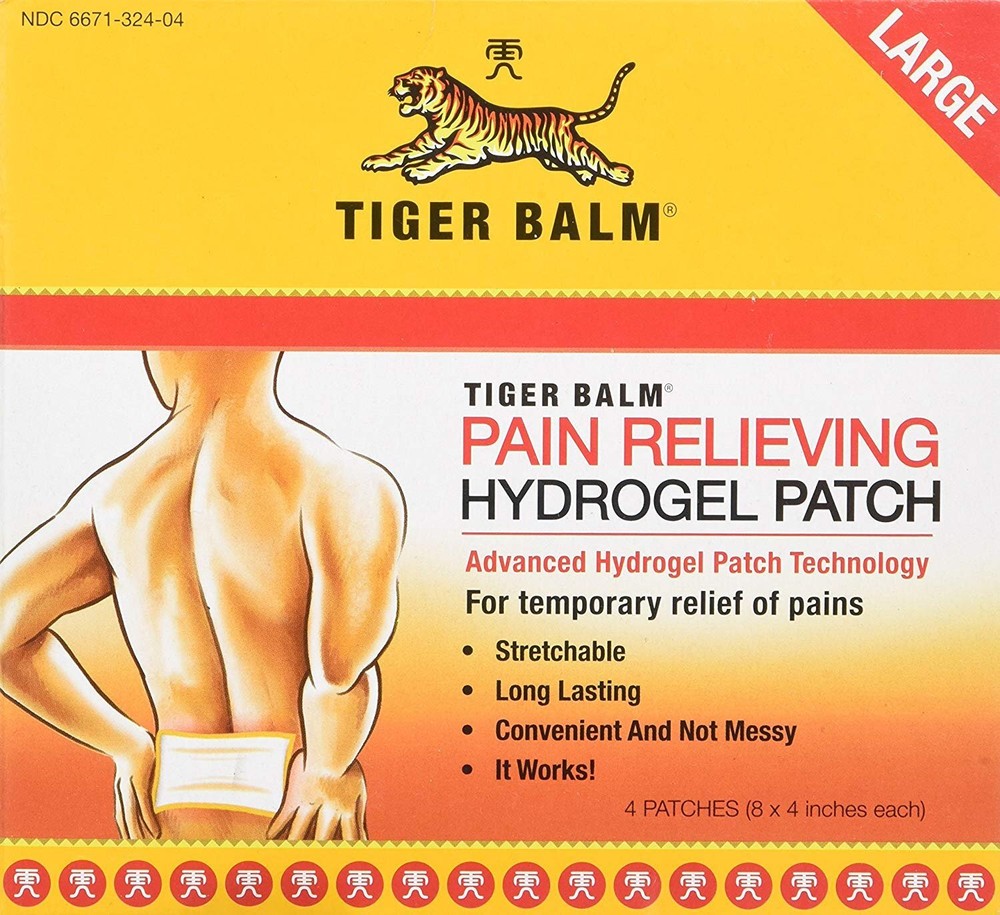 Tiger Balm Pain Relieving Hydrogel Patch Stretchable Long Lasting Large Size 4ct