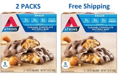 Atkins Caramel Chocolate Nut Roll Snack Bars, Low Sugar, 5 Ct Pack Of 2