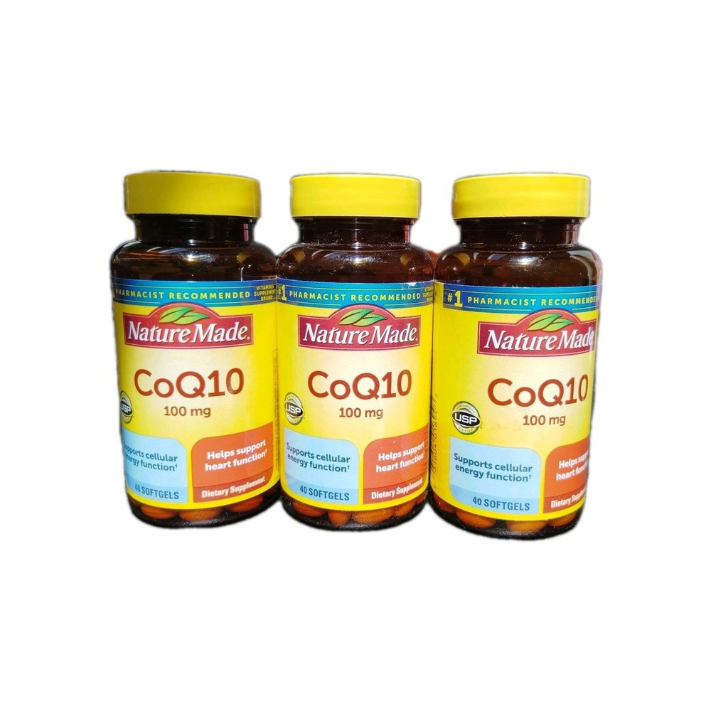(3X) Nature Made CoQ10 Softgels- 40ct Bottles- 100mg- Exp 7/2027- 120 Gels Total
