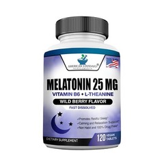 Melatonin 25mg Per One Tablet, Vitamin B6 & L-Theanine, 120 Fast Dissolve Tablet