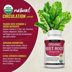 Toplux Organic Beet Root 2040mg Tablets, Nitric Oxide & Circulation Support