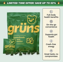 Gruns Low Sugar – SuperFoods Greens Gummies, Sweet Taste – 28 Pack