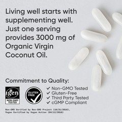 Organic Extra Virgin Coconut Oil 1000mg Vegan 120 Veggie Softgels Non-GMO