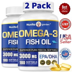 2 Pack 3000mg Omega 3 Fish Oil Supplement w/EPA & DHA,360 Softgels