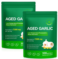2 Pack Best Aged Garlic Extract, 300 Softgels, 7500mg Odorless | Heart & Immune