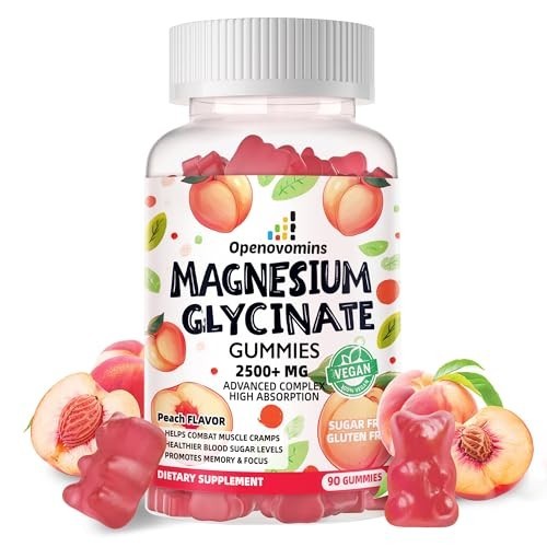 Magnesium Glycinate Gummies 2500mg – Sugar Free 90 Count (Pack of 1), Peach