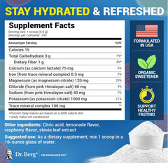 Dr. Berg Zero Sugar Keto Electrolyte Powder, Raspberry Lemon, 100 Servings