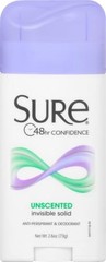 Sure Deodorant Invisible Solid, Unscented – 2.6 oz Ounce (Pack of 3)