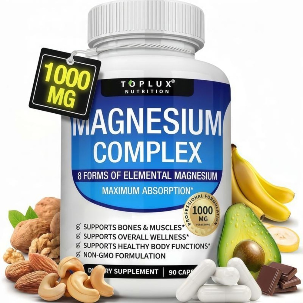 Toplux 8-in-1 Magnesium Complex, 90ct, High Absorption for Bones & Relaxation