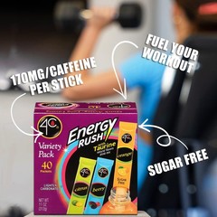 4C Energy Rush Stix, Variety 1 Pack, 40 Count, Single Serve Water Flavoring…