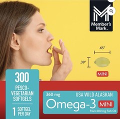 Member’s Mark 360mg Omega-3 from Fish Oil MINI Softgels, 300 ct
