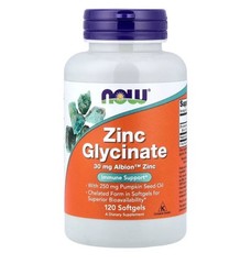 NOW Foods Zinc Glycinate, Immune Support 120 Softgels ~ Exp 04/2030