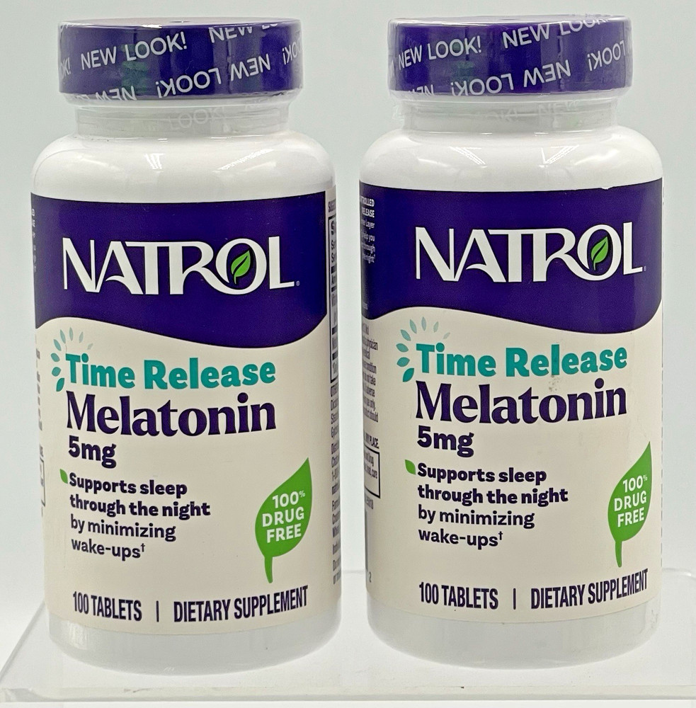 Lot of 2 Natrol Melatonin 5 mg Time Release 100 Tablets Sleep Aid EXP 06/28
