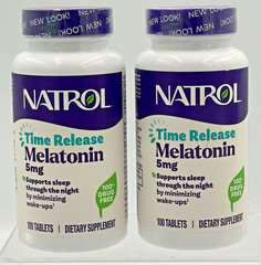 Lot of 2 Natrol Melatonin 5 mg Time Release 100 Tablets Sleep Aid EXP 06/28