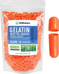 Size 3 Orange Empty Gelatin Pill Capsules Kosher Gel Caps Gluten-Free Gelcaps