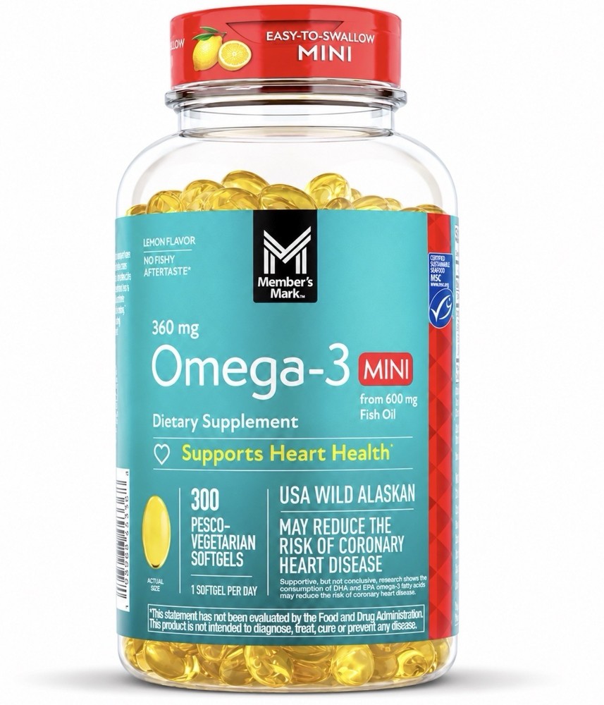 Member’s Mark 360mg Omega-3 from Fish Oil MINI Softgels, 300 ct