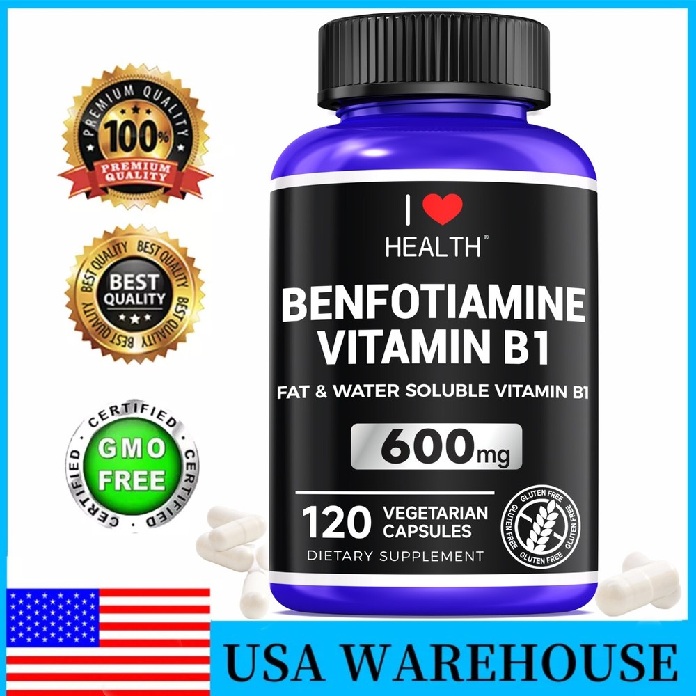 Mega Benfotiamine 600 mg, 120 capsules, a fat-soluble form of thiamine, B1