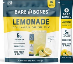 Bare Bones Lemonade Collagen Peptides Powder Drink Mix Packets | 5g Protein | Na
