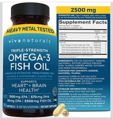 Vivanaturals Omega 3 Fish Oil Supplement 2500 mg Fish Oil 180 Softgels | Unisex