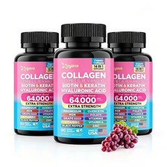 3 Pack Collagen Caps Peptides Types I, II, III, V & X 64,000 MCG Biotin 90 Caps