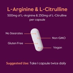 L-Arginine L-Citrulline 500mg / 250mg (240 Vegetarian Capsules)