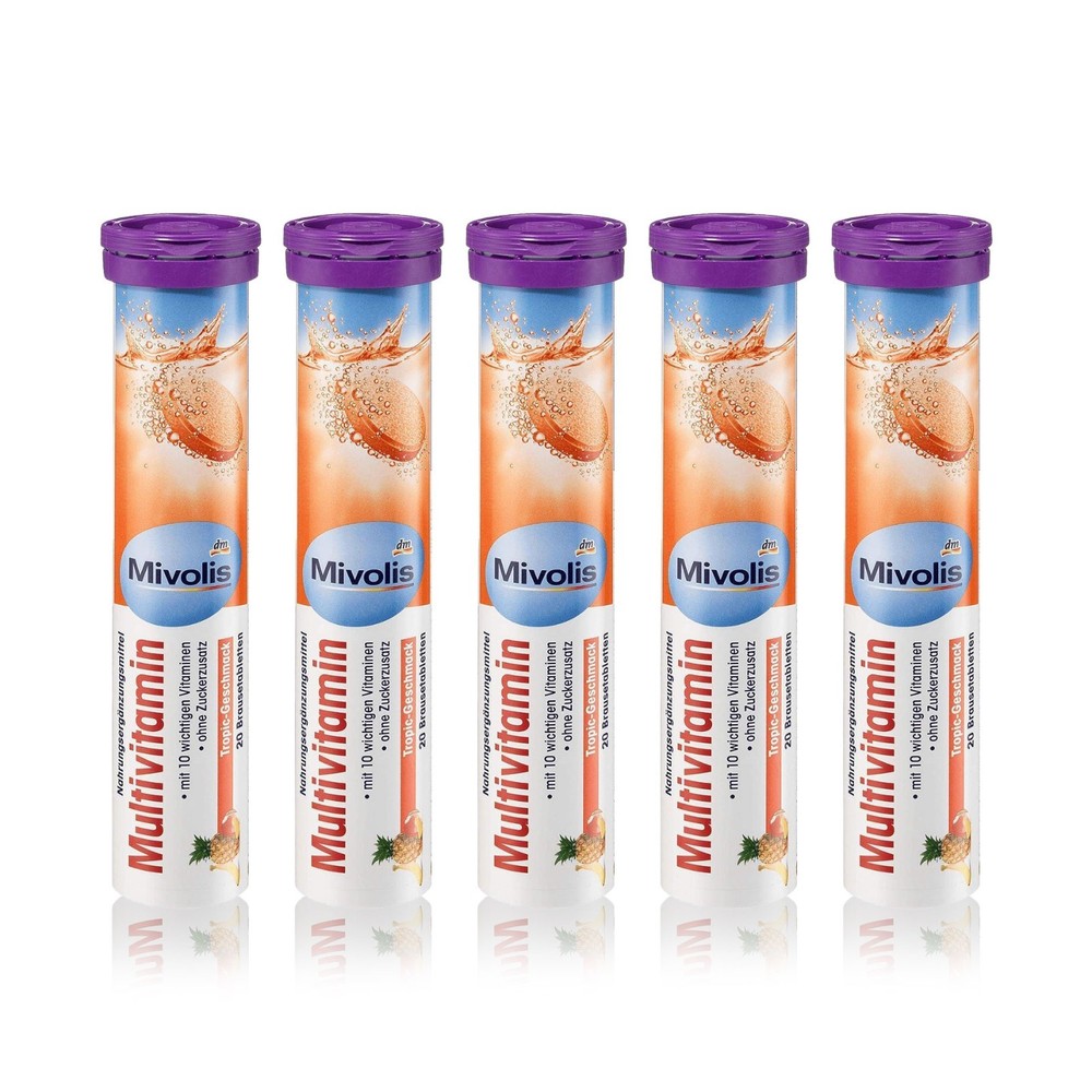 5 Tubes Mivolis Multivitamin Dietary Supplements 20 Effervescent Tablets