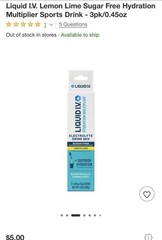 Liquid I.V. Sugar-Free Electrolyte Hydration Drink Mix Lemon Lime 6 Servings 13g