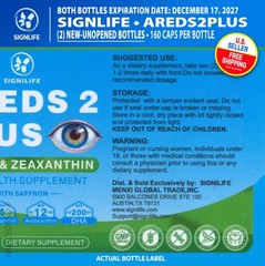 (2) Bottles • AREDS 2 Plus Eye Vitamins • w/Lutein, Zeaxanthin and Astaxanthin