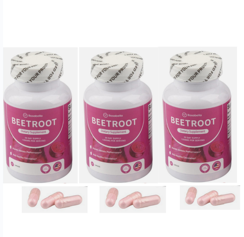 3PCS Rosabella Organic Beet Root 60 Capsules Natural Energy Boost Blood Pressure