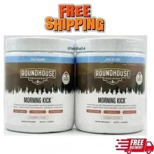 (2 Pack) Roundhouse Provisions Morning Kick Powder Strawberry Lemonade 9.1 OZ