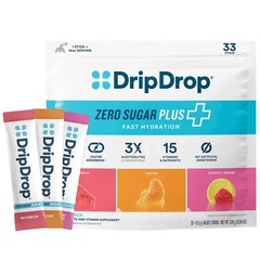 DripDrop Hydration Zero Sugar Plus Variety Pack, 3 Flavors, 33 Stick Packs