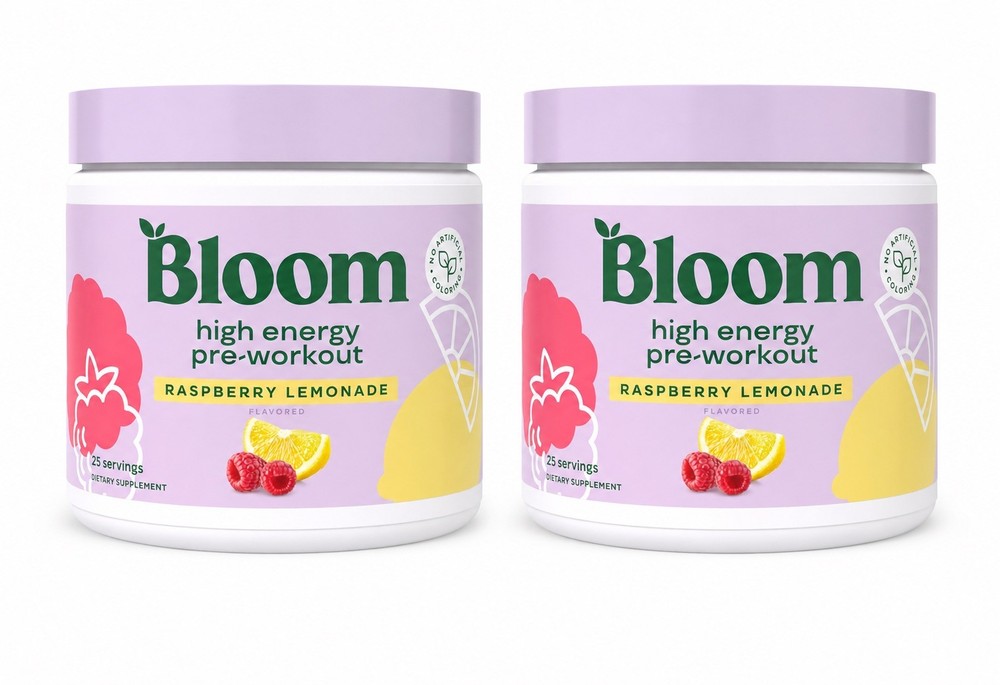 Bloom High Energy Pre-Workout Raspberry Lemonade 7.3oz Lot of 2 NEW 01/2028