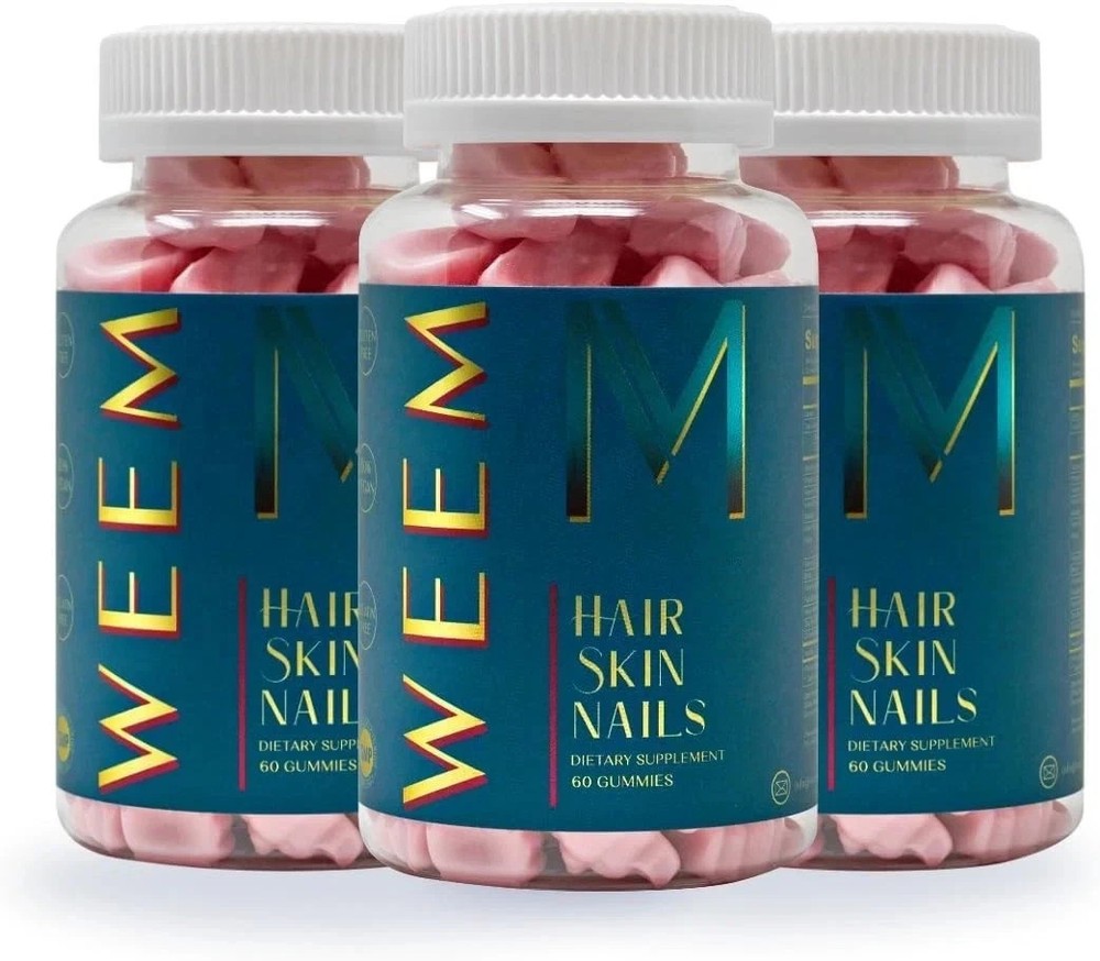 3 Pack WEEM Hair Skin and Nails Gummies, Vegan biotin Vitamins, Healthy Hair NEW