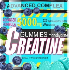 BIZYAC Creatine Monohydrate Gummies 5000mg Blueberry 120ct Vegan Sugar-Free