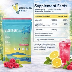 DEZEN Super Calm Magnesium Powder Drink Mix Raspberry Lemonade Flavor, 20 Sachet