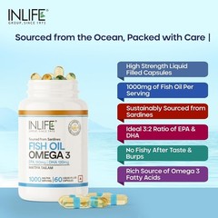 INLIFE Fish Oil Omega 3 1000mg 180 EPA 120 DHA 60 Softgel Capsules Supplement