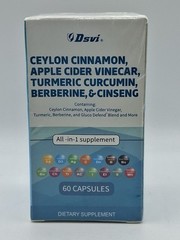Dsvi Ceylon Cinnamon, Apple Cider Vinegar Turmeric, Curcumin 60 Caps exp 12/26