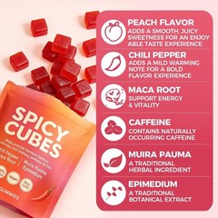 Spicy Cubes Hot Peach Gummies With Chili Pepper, Maca Root And Muira Puama Gummy