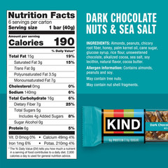 KIND Gluten Free Dark chocolate nuts & Sea Salt Snack Bars 1.4 oz, 6 Count Box..