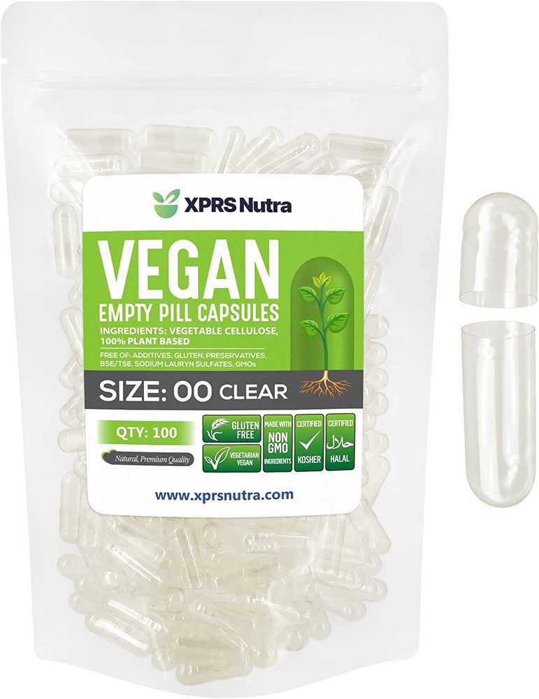 Size 00 Clear Empty Vegan Capsules Vegetarian Veggie Capsules Pills Caps Vegi
