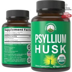 USDA Organic Psyllium Husk Capsules – 60 Count for Gut Health & Digestion