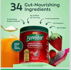 Benefiber Prebiotic Super Fruits Strawberry Dragon Fruit 8.8oz Exp Feb 2027