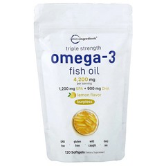 2 X Micro Ingredients, Triple Strength Omega-3 Fish Oil, Lemon, 120 Softgels (1