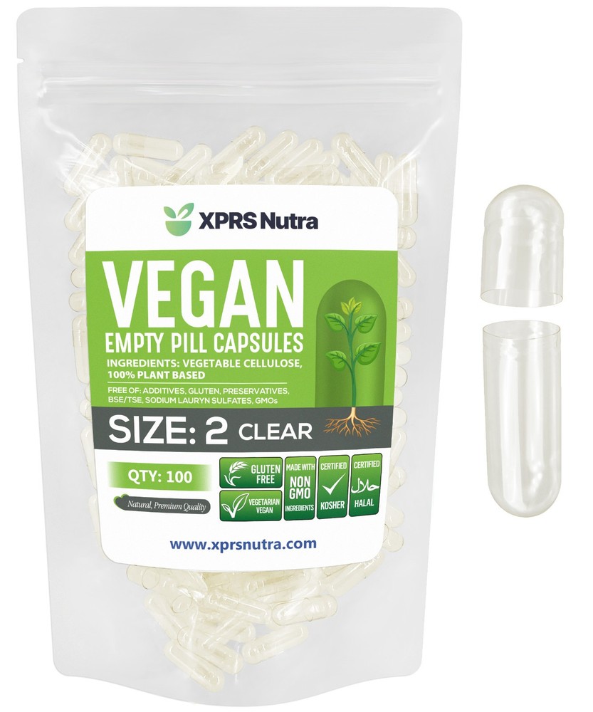 Size 2 Clear Empty Vegan Capsules Vegetarian Veggie Kosher Veg Caps DIY Pills