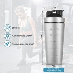 Stainless Steel Shaker Bottle with Wire Whisk 900ml, Leak Proof Metal Shaker