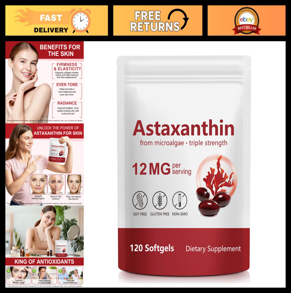 Astaxanthin Antioxidant Supplements for Eye, Joint & Skin Health – 120 Capsules