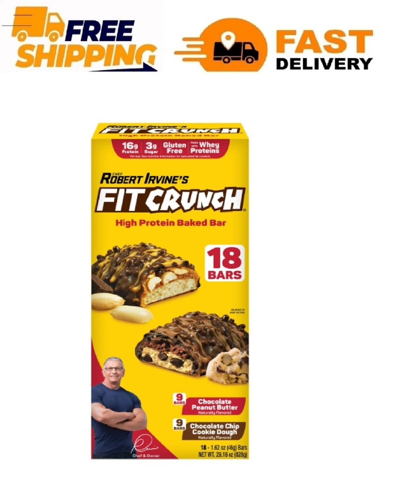Chef Robert Irvine’s FITCRUNCH High Protein Baked Bars, Variety Pack, 1.62 oz. 1