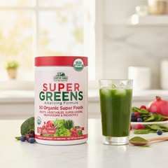 Natural Super Greens Berry Drink – 5g Fiber, Organic Ingredients for Vitality