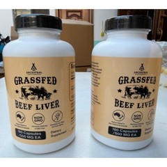 2 Bottles Ancestral Booster Grass-Fed Beef Liver Supplement, 180 Total Capsules