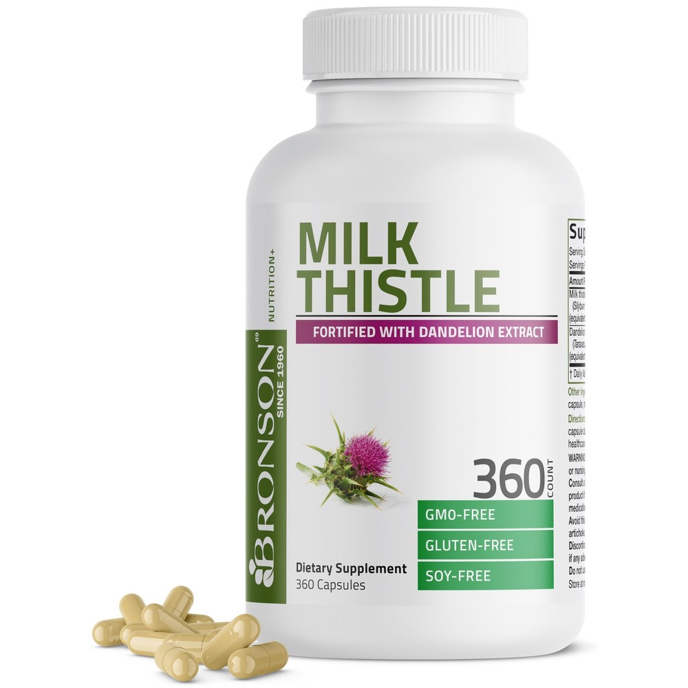 Bronson Milk Thistle Silymarin Marianum & Dandelion 360 Count (Pack of 1)
